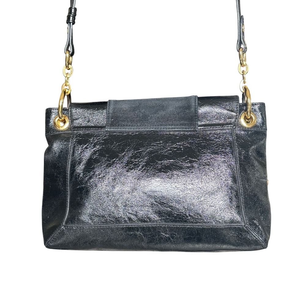 Milly Black Leather and Suede Shoulder Bag Gold Hardware Logo Charm - Picture 4 of 10